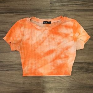 orange tie-dye ribbed tee